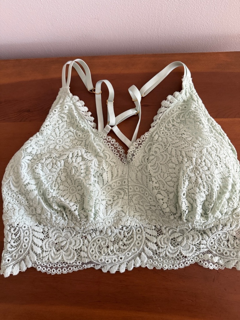 Aerie Lace Bralette with Strappy Back - Light Sage